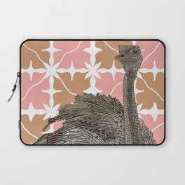 Curious ostrich from Africa standing on a modern pink checkerboard pattern Laptop Sleeve