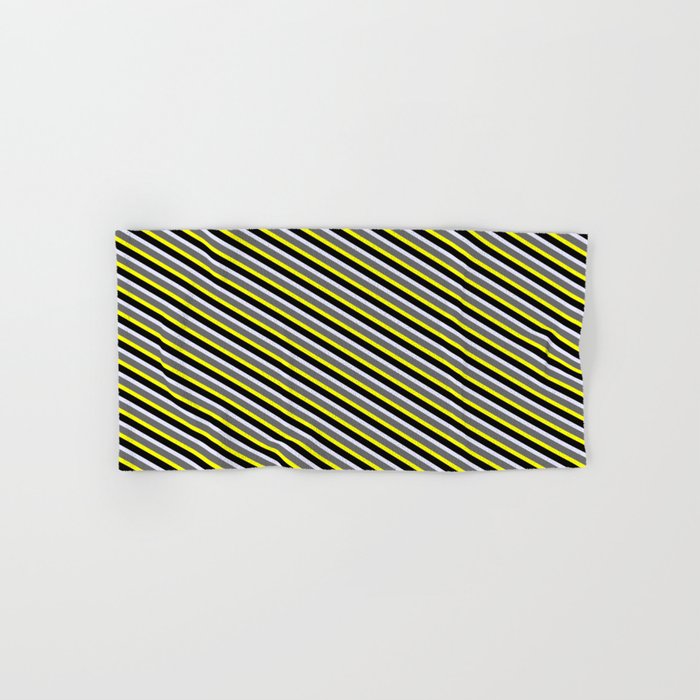 Dim Grey, Yellow, Black, and Lavender Colored Striped Pattern Hand & Bath Towel