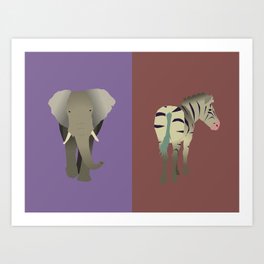 Elephant and Zebra Art Print
