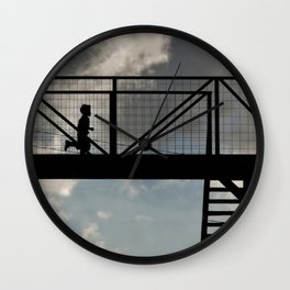 The running boy - a little surreal Wall Clock | Structure, Guatemala, Stairs, Black and White, Silhouette, Digital, One, Clouds, Runningboy, Crossing 