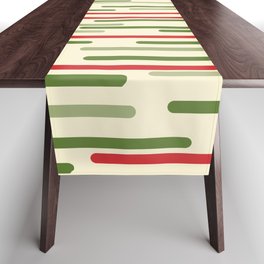 Interrupted Lines Midcentury Modern Christmas Pattern in Olive Green, Retro Xmas Red, and Cream Table Runner