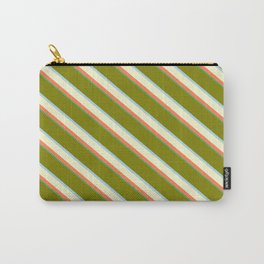 [ Thumbnail: Vibrant Green, Light Blue, Light Yellow, Coral & Sea Green Colored Lines/Stripes Pattern Carry-All Pouch ]
