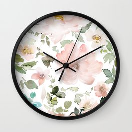 Turquoise Pink Watercolor Florals Wall Clock