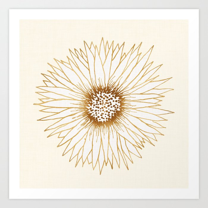Gold Sunflower Drawing Art Print