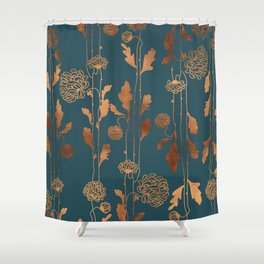 Art Deco Copper Flowers  Shower Curtain