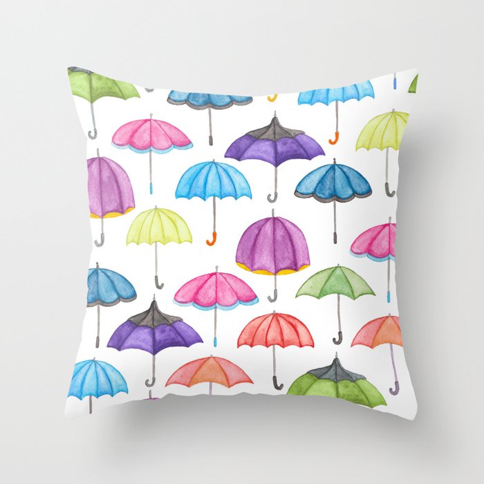Rainy Day Umbrellas Throw Pillow