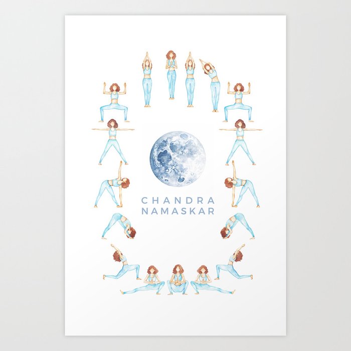 Moon Salutation - Chandra Namaskar Yoga Asana Art Print