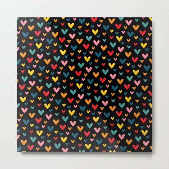 Happy Hearts on Black Metal Print