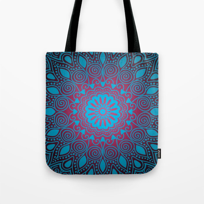 Midnight Blue and Red Mandala Tote Bag