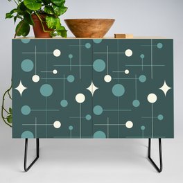 Mid Century Modern Abstract Pattern 31 in Teal, Charcoal and Cream Credenza