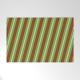 [ Thumbnail: Brown & Light Green Colored Striped/Lined Pattern Welcome Mat ]