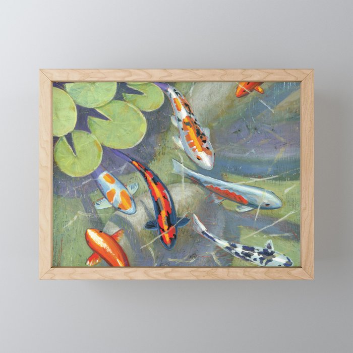 koi fish in pond Framed Mini Art Print