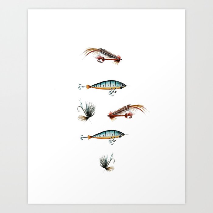 Vintage fishing lures -watercolor Art Print