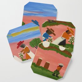 African American Masterpiece 'Six Figures Picking Cotton' folk art painting by Clementine Hunter Coaster