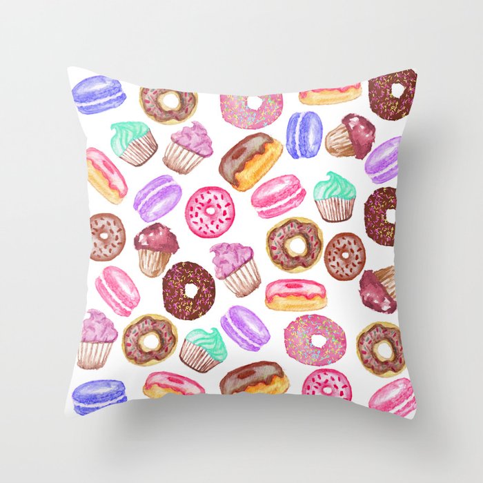 Yummy Hand Painted Watercolor Desserts Throw Pillow