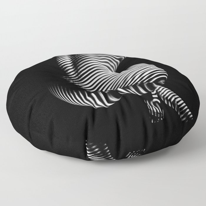 0727s-MM Black and White Striped Fine Art Nude Woman Back Bottom Butt Abstracted Floor Pillow