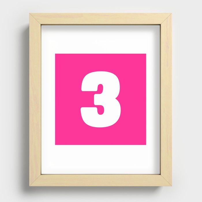 3 (White & Dark Pink Number) Recessed Framed Print