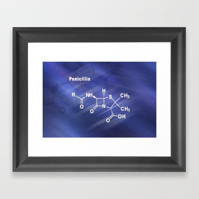 Penicillin, antibiotic drug, Structural chemical formula Framed Art Print