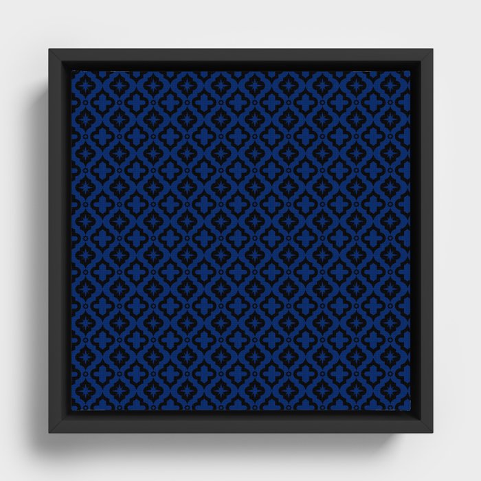Blue and Black Ornamental Arabic Pattern Framed Canvas