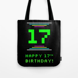 [ Thumbnail: 17th Birthday - Nerdy Geeky Pixelated 8-Bit Computing Graphics Inspired Look Tote Bag ]