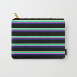 [ Thumbnail: Beige, Green, Orchid, Midnight Blue, and Black Colored Lined Pattern Carry-All Pouch ]