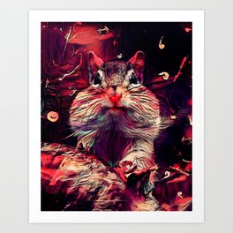 Squirrel with Nuts in Mouth Cartoon Drawing Art Print