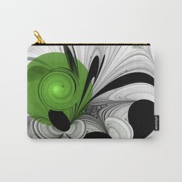 Abstract Black and White with Green Carry-All Pouch