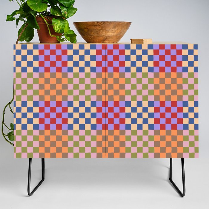 Retro pastel checker board square pattern Credenza