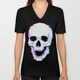 Glitch Skull V Neck T Shirt
