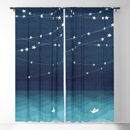 Garlands of stars, watercolor teal ocean Blackout Curtain
