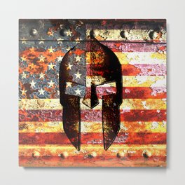 American Flag And Spartan Helmet On Rusted Metal Door - Molon Labe Metal Print | Spartan, Americana, Murica, Graphicdesign, Curated, Americanflag, Molonlabe, Political, Comeandgetthem, Digital 