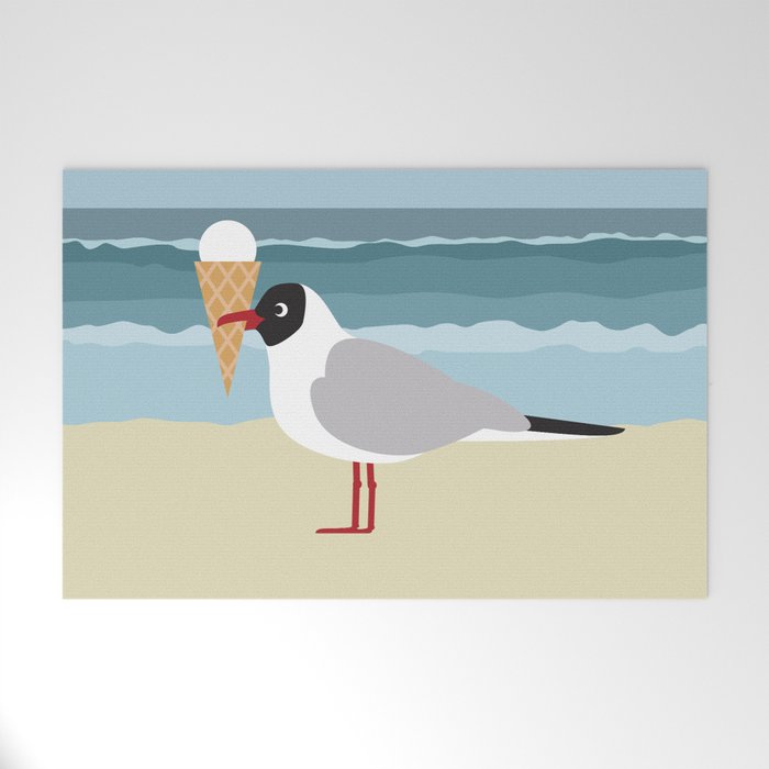 Cute seagull with ice cream by the sea Welcome Mat