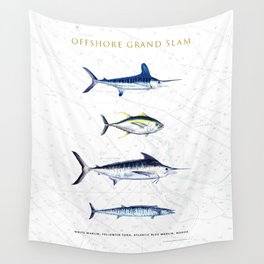 White Marlin, Yellowfin Tuna, Blue Marlin, Wahoo; Mid-Atlantic Offshore Grand Slam Wall Tapestry