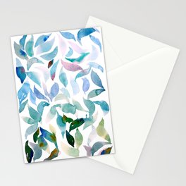 Loose Watercolor Leaves - Blue Stationery Card