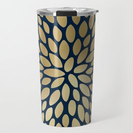 Gold and Navy Floral Bloom Travel Mug