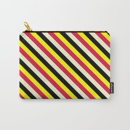 [ Thumbnail: Yellow, Crimson, Light Yellow & Black Colored Stripes/Lines Pattern Carry-All Pouch ]