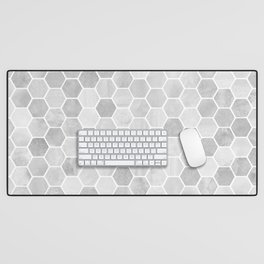 Silver and Gray Hexagon Geometric Pattern Desk Mat