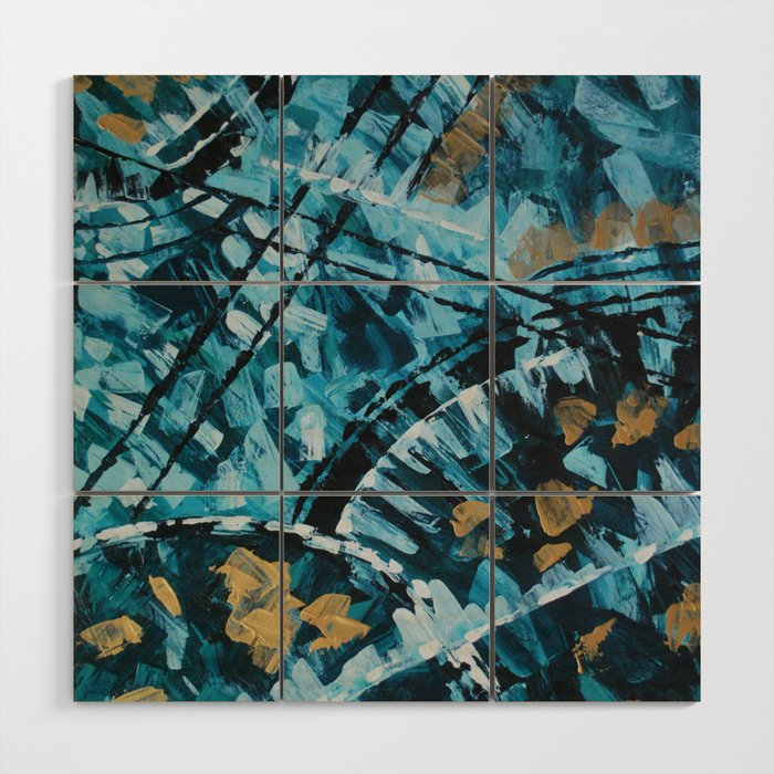 Turquoise And Gold Abstract Painting Wood Wall Art By Erika