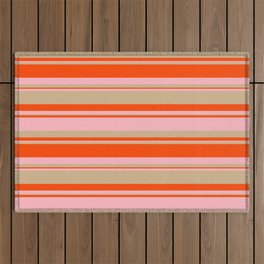 [ Thumbnail: Red, Light Pink, and Tan Colored Lined/Striped Pattern Outdoor Rug ]