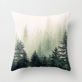 Foggy Pine Trees Throw Pillow