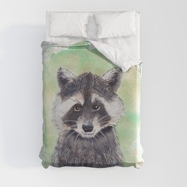 Raccoon Portrait Watercolor - White Background Duvet Cover