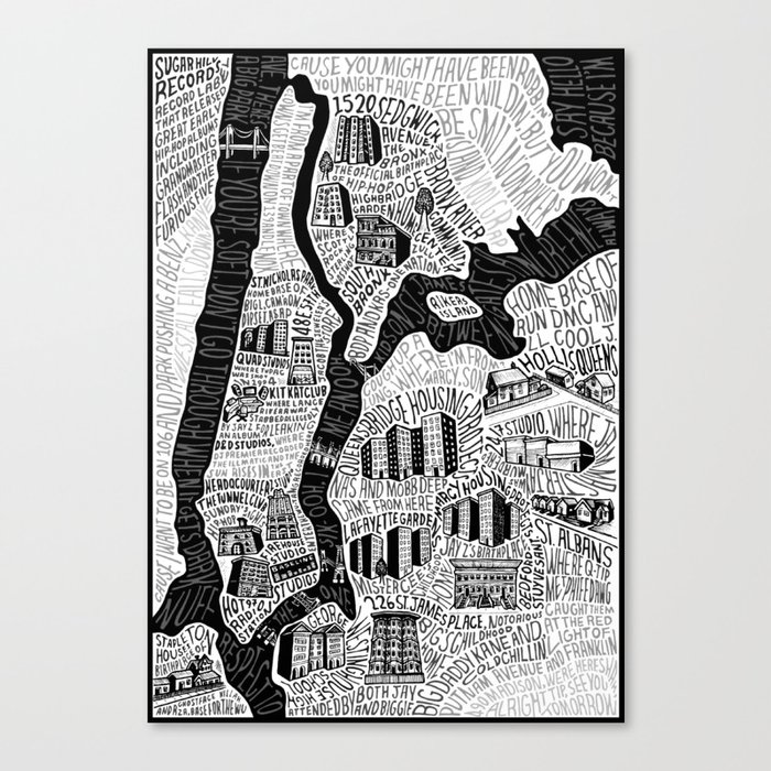 Hip-Hop Map of New York Canvas Print