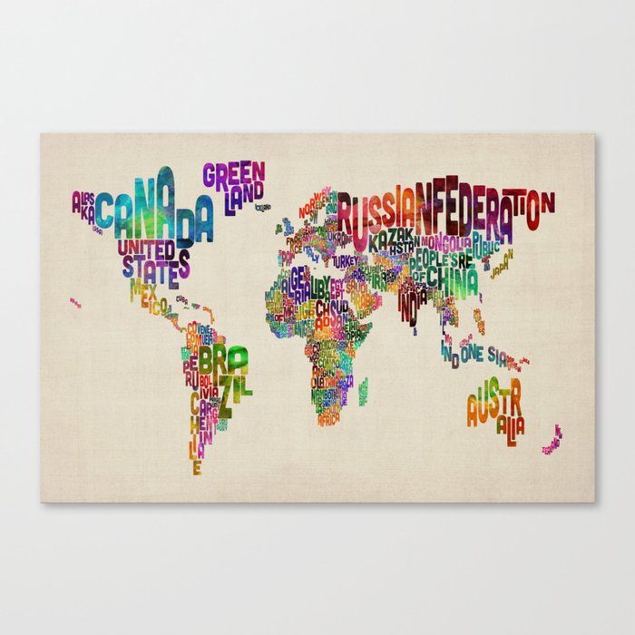 Typography Text Map of the World Canvas Print
