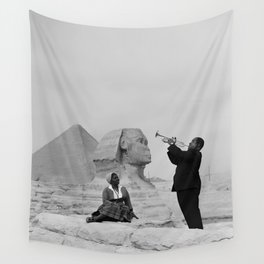 Louis Armstrong at the Spinx and Egyptian Pyrimids Vintage black and white photography / photographs Wall Tapestry