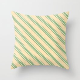 [ Thumbnail: Beige and Dark Sea Green Colored Lines Pattern Throw Pillow ]