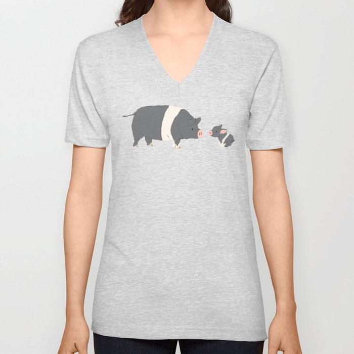 Cute Grey Pig V Neck T Shirt