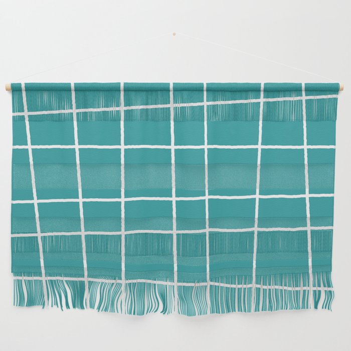 Little White Lines, White Grid On Blue Background Wall Hanging