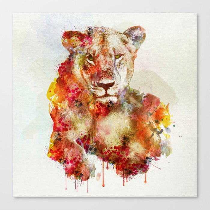Resting Lioness Watercolor Painting Canvas Print By Marianvoicu | Society6