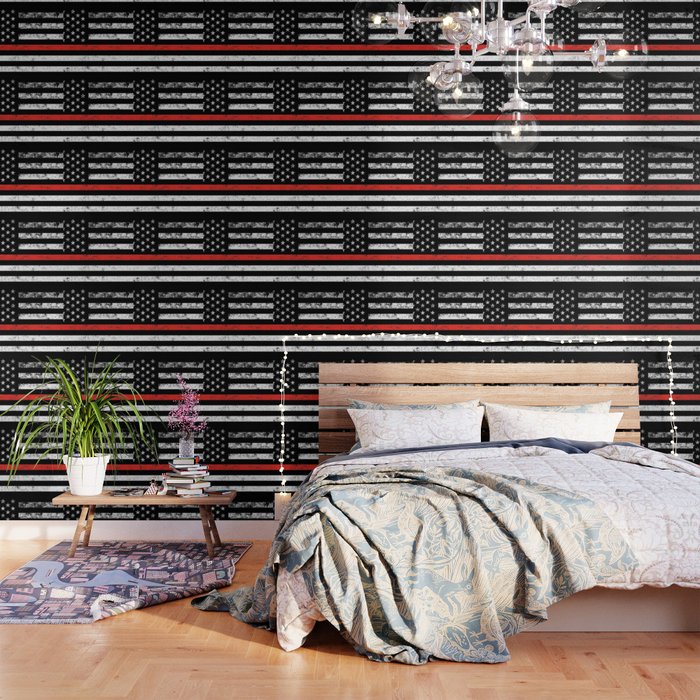 Firefighter Red Line American Flag Wallpaper By Vintageartstore Society6