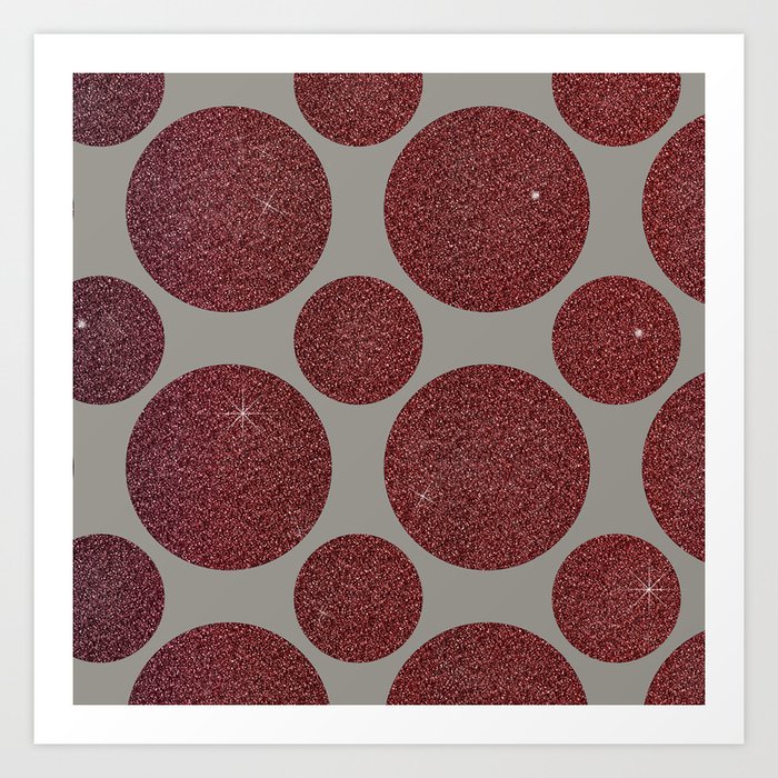 Glitter circle pattern gray burgundy Art Print